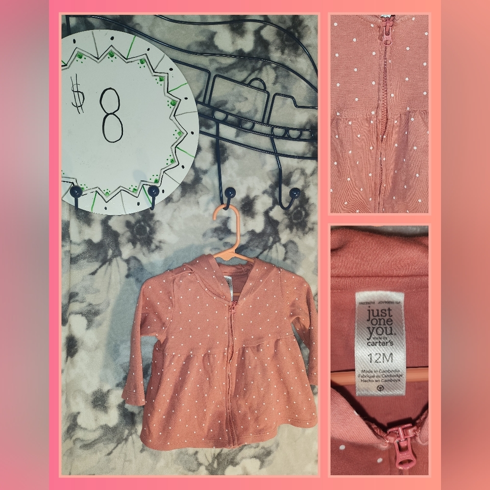 Carters Just One You 12m Coral Pink White Polka Dot Sweater Hoodies